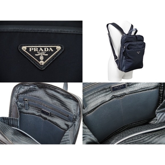 Prada Rucksack Logo Leather Navy Silver - Picture 8 of 8